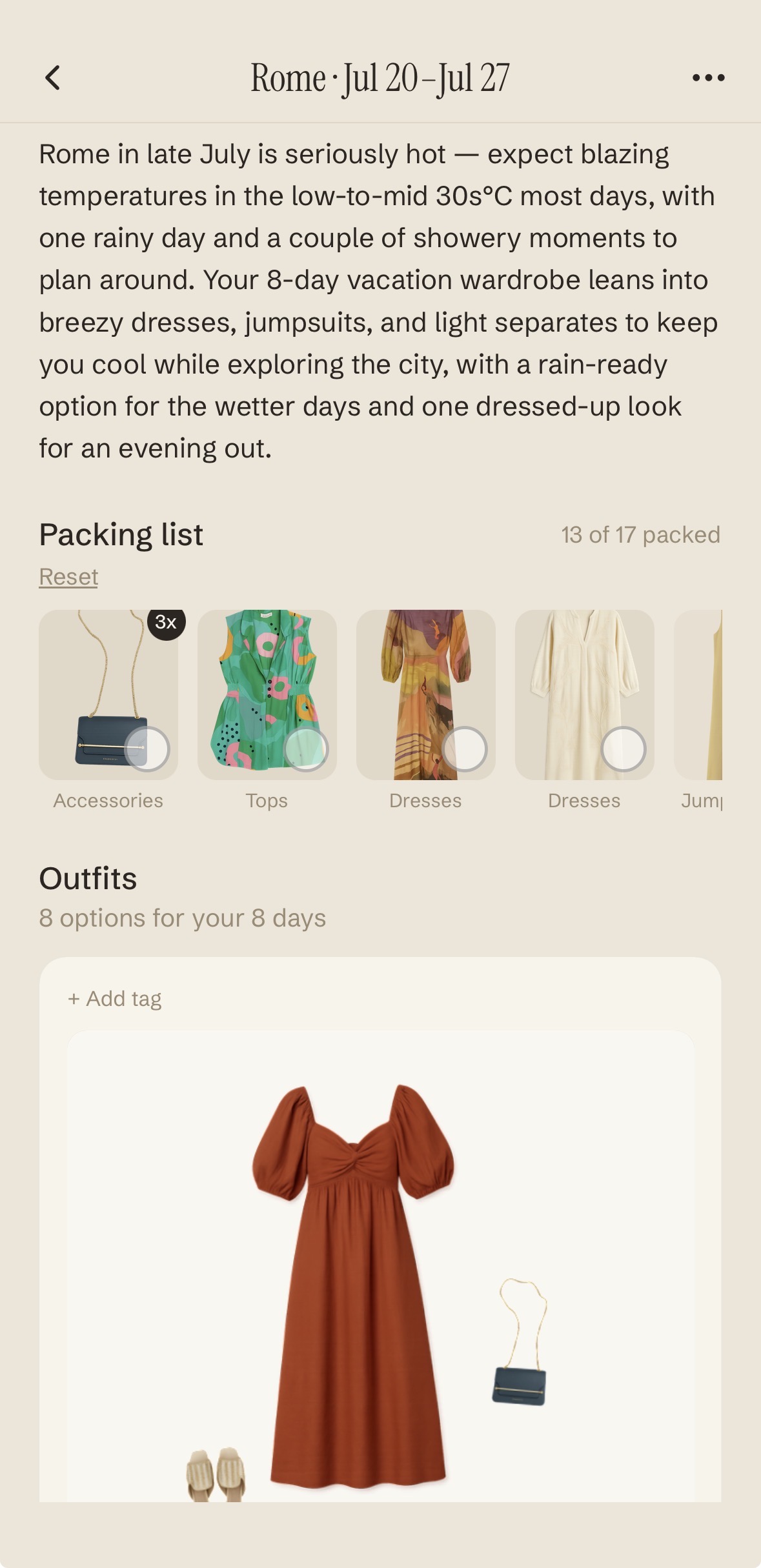 Warbe trip planning input screen for a Rome vacation