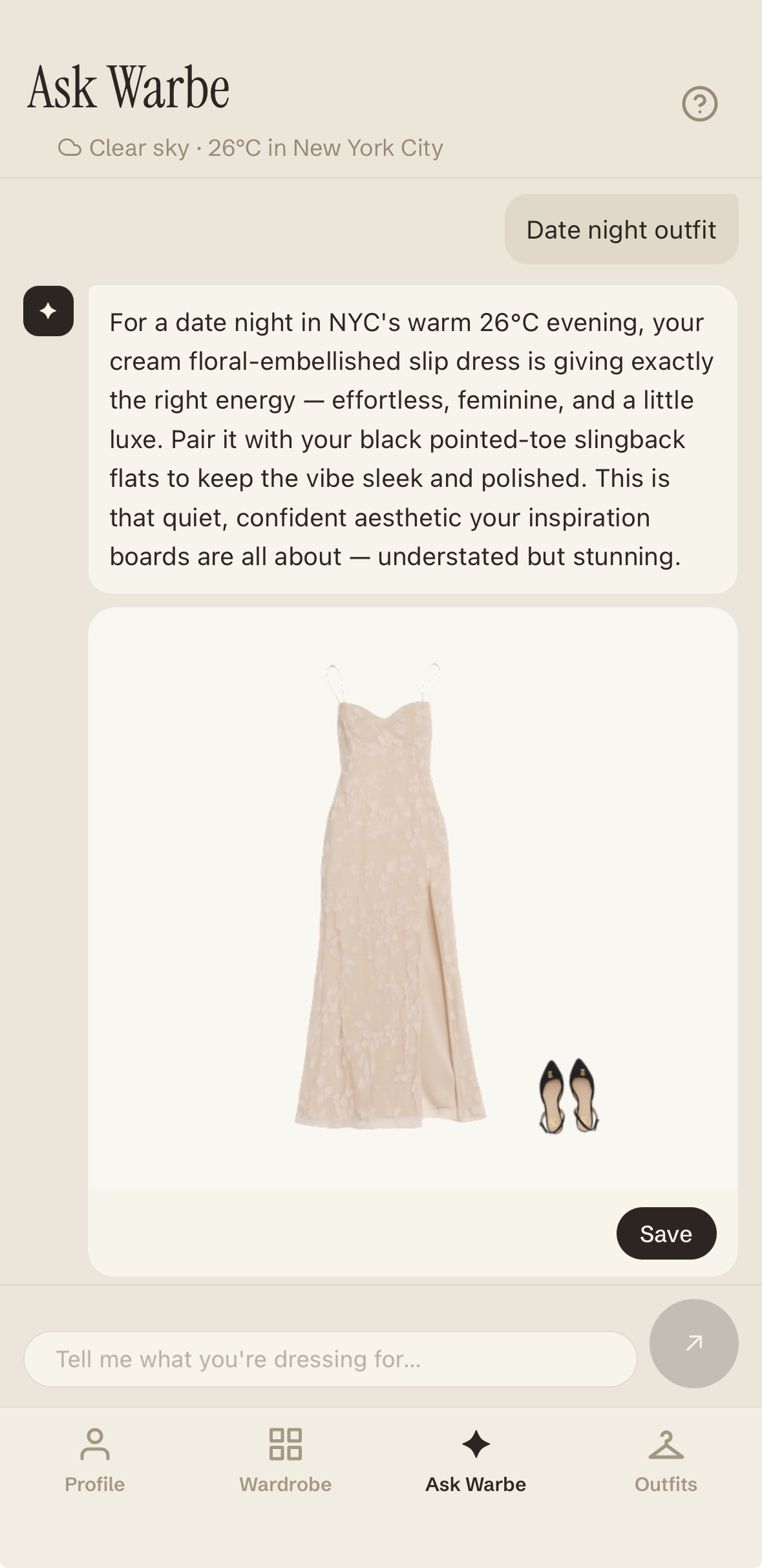 A saved outfit in Warbe